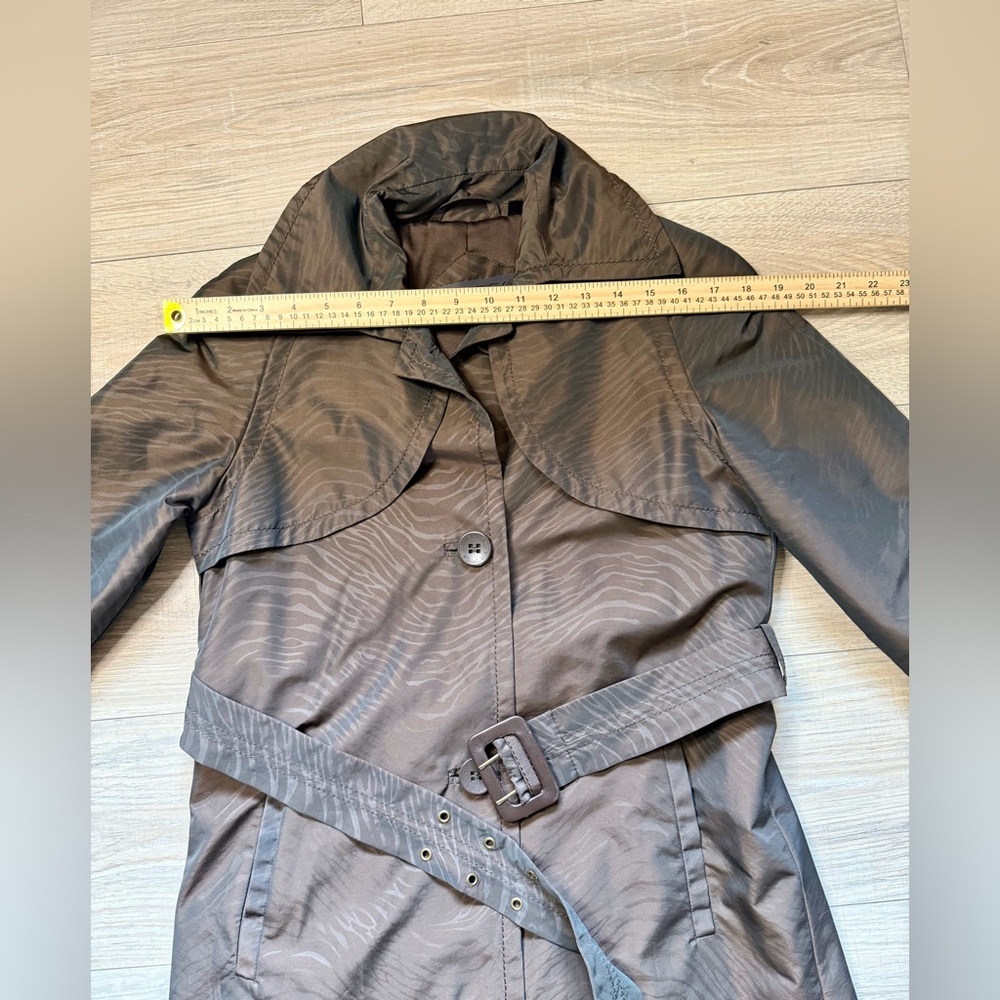 Via Spiga Brown Zebra Jacquard Trench Coat XS Belted Lightweight - Picture 11 of 13